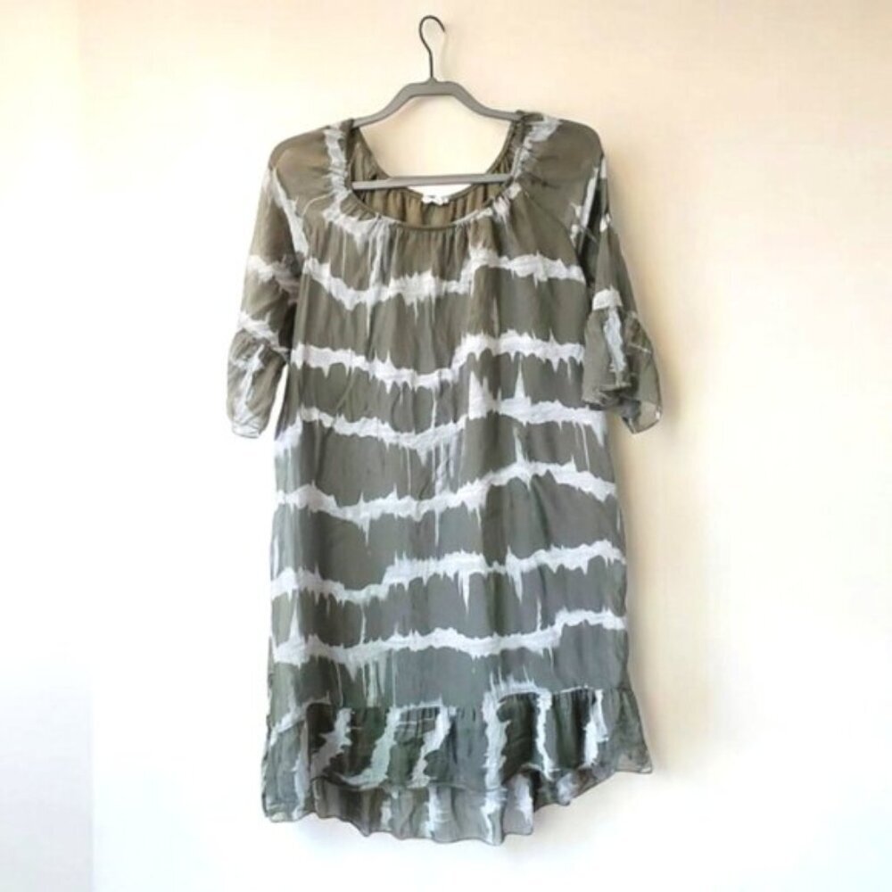 Rosemarine Italy Silk Artsy Lagenlook Boho Abstract Printed Dress M